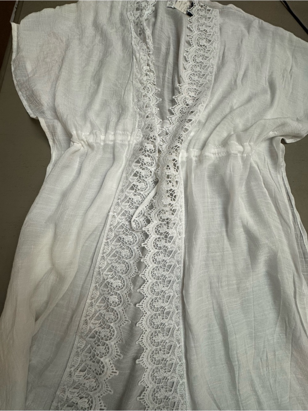 Kensie Women’s White Lace-Trim Gauze Long Sheer Swimsuit Cover Up NWT
